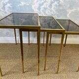 Set of 3 nesting tables in brass, Hollywood Regency, Vereinigte Werkstätten, Germany, 1960s.