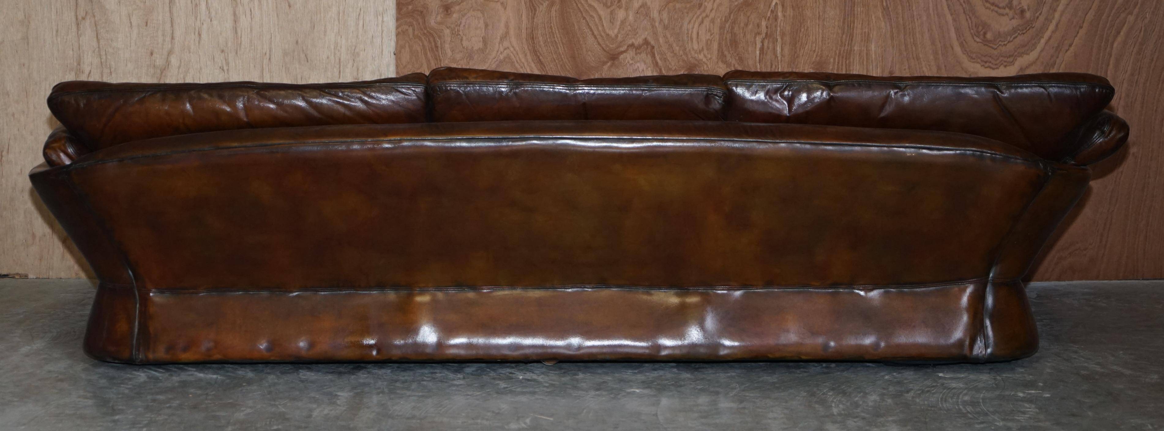 Restored leather mid-century modern low sofa