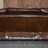 Restored leather mid-century modern low sofa