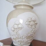 Large enameled porcelain lamp in relief, Asian pattern