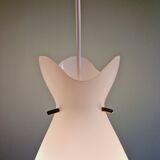 Set of 3 Scandinavian pendant lights in white satin glass, 1960s