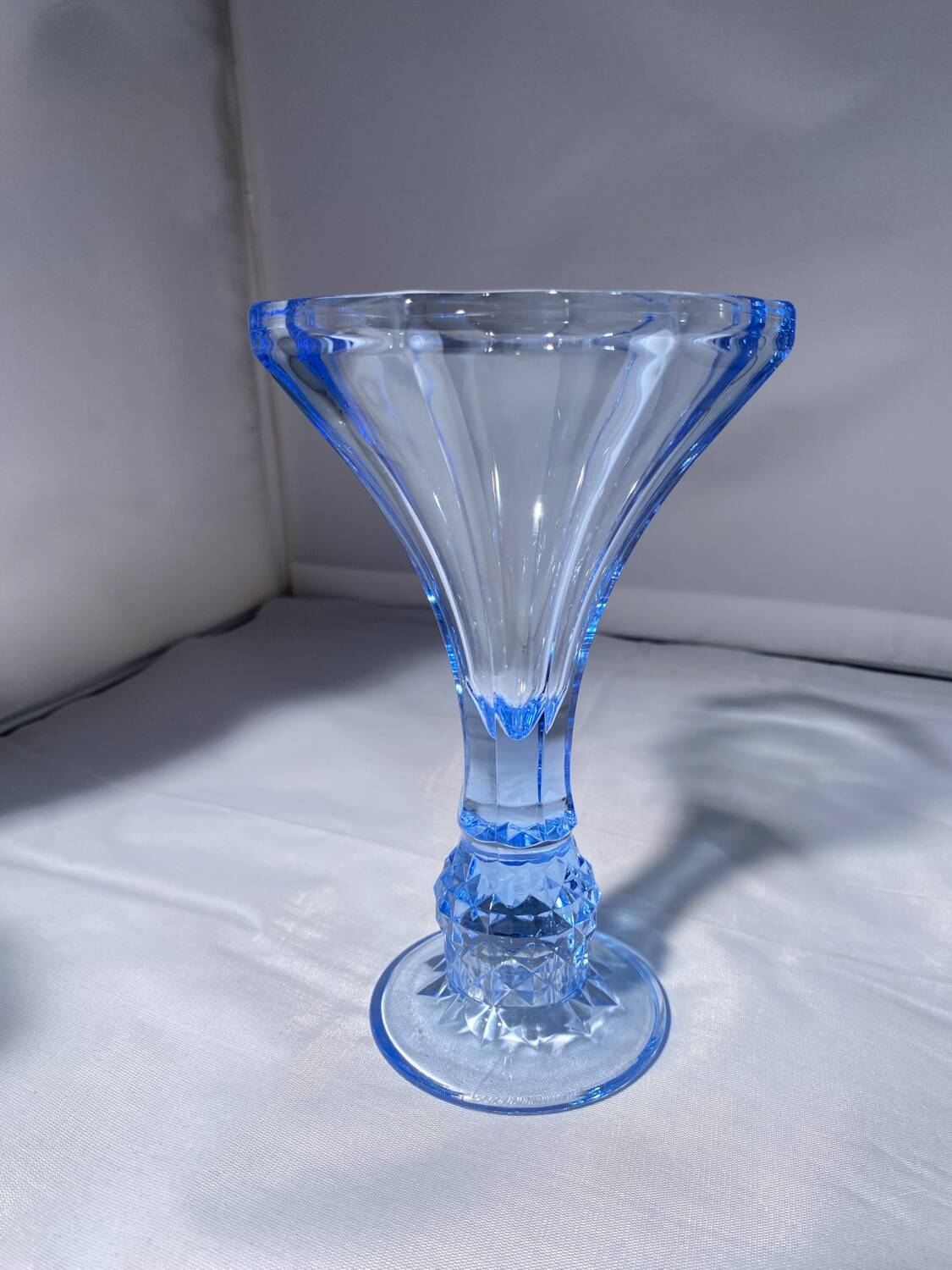 Pair of Jamestown blue Virginia candlesticks or vases by Fostori