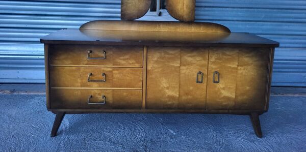 Coiffeuse commode miroir triptyque et chevet style scandinave Vintage