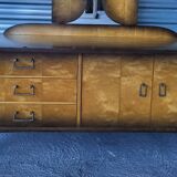 Vintage Scandinavian style dressing table, chest of drawers, triptych mirror and bedside table