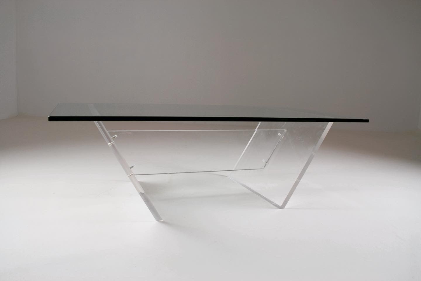 Plexiglas and glass coffee table "Les invisibles du marais", France 1980s