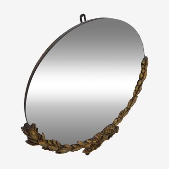 Gold-plated round mirror, hanging or standing