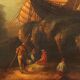 Peinture ancienne paysage avec bateau, huile sur toile, Italie, XXe siècle