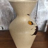 Old etruscan beige ceramic vase decorated with enameled flowers