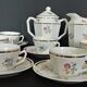 Tea set six cups Limoges porcelain floral decoration