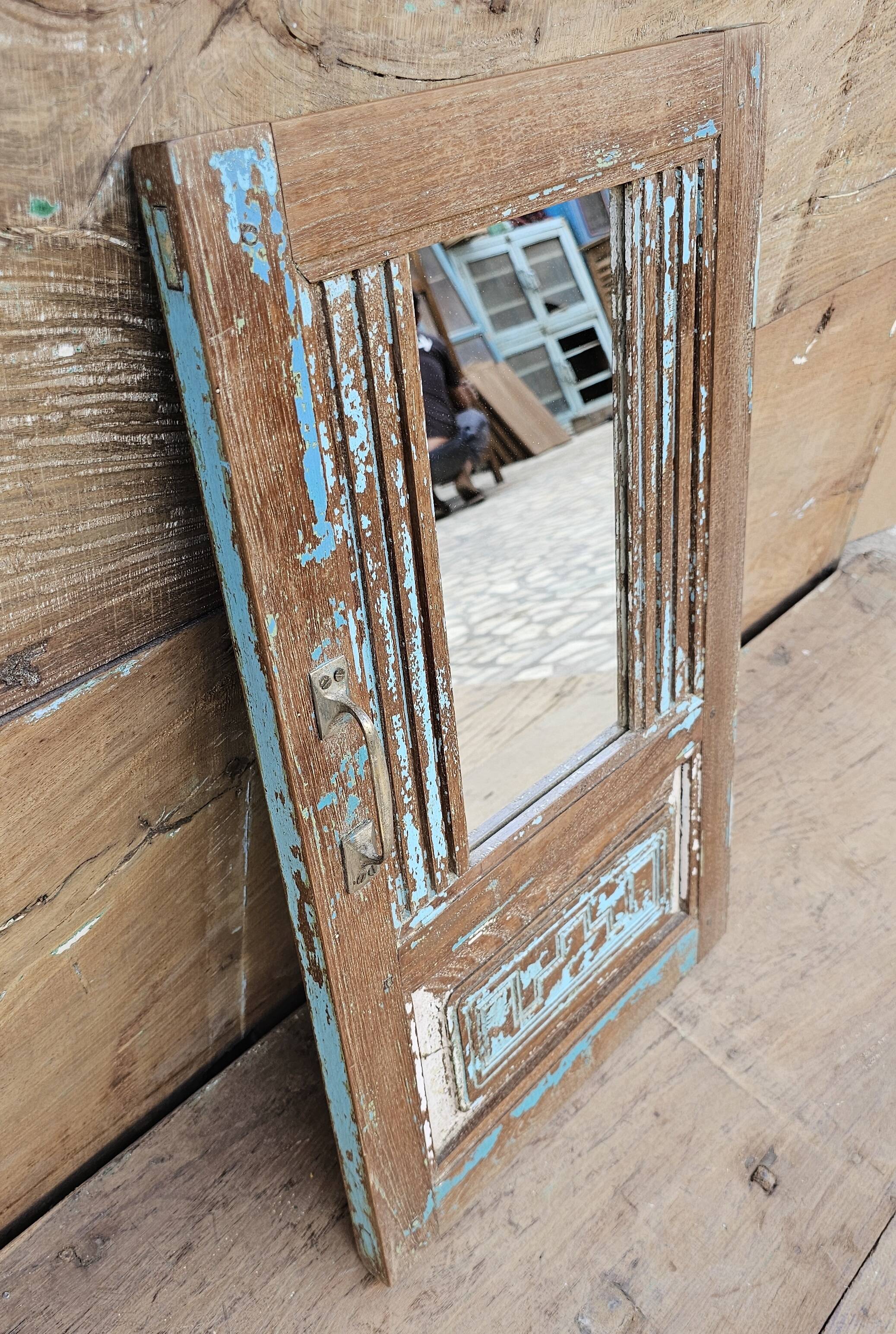 Burmese teak window mirror