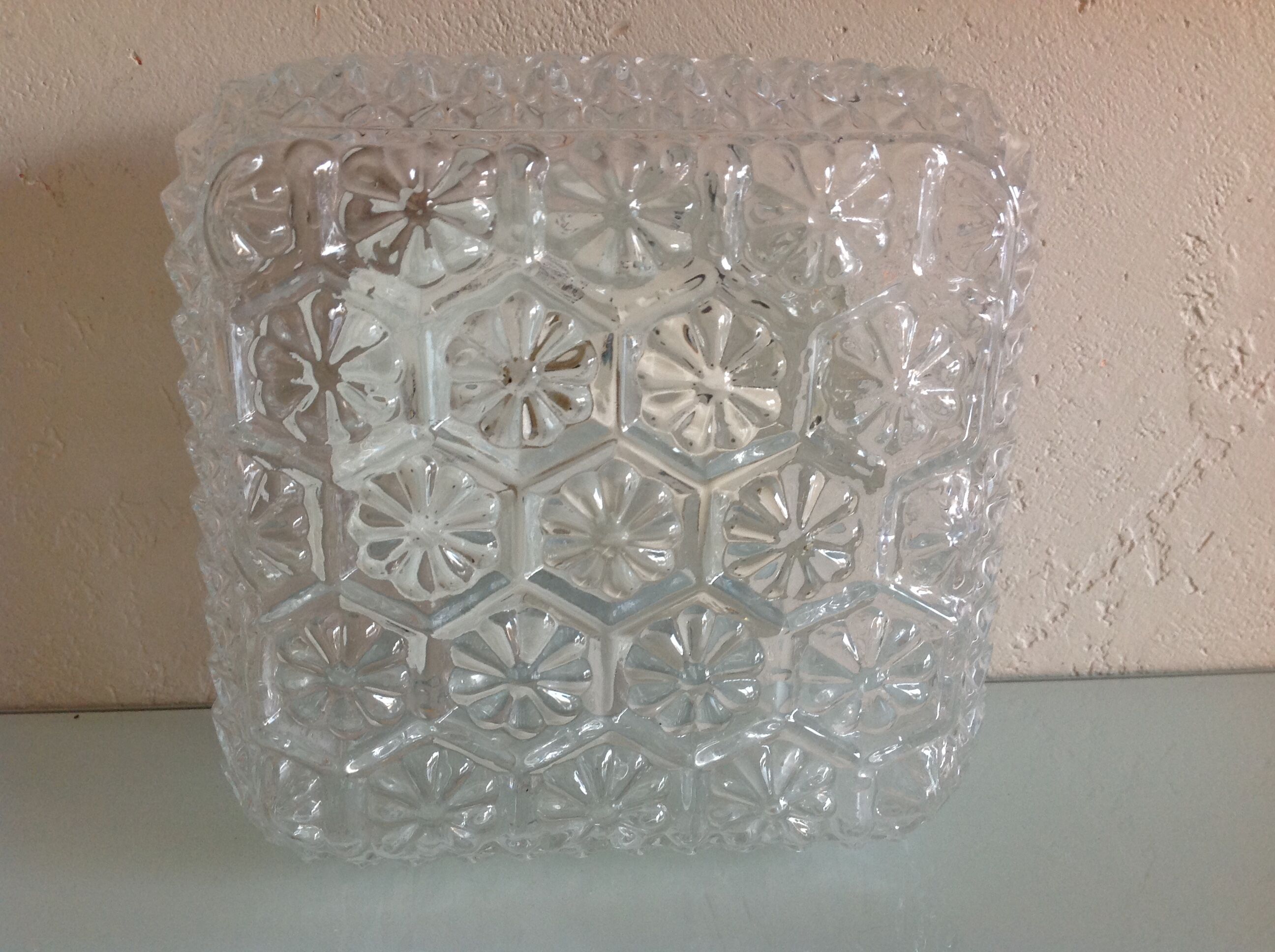 Structured /vintage square glass ceiling lamp 60s-70s