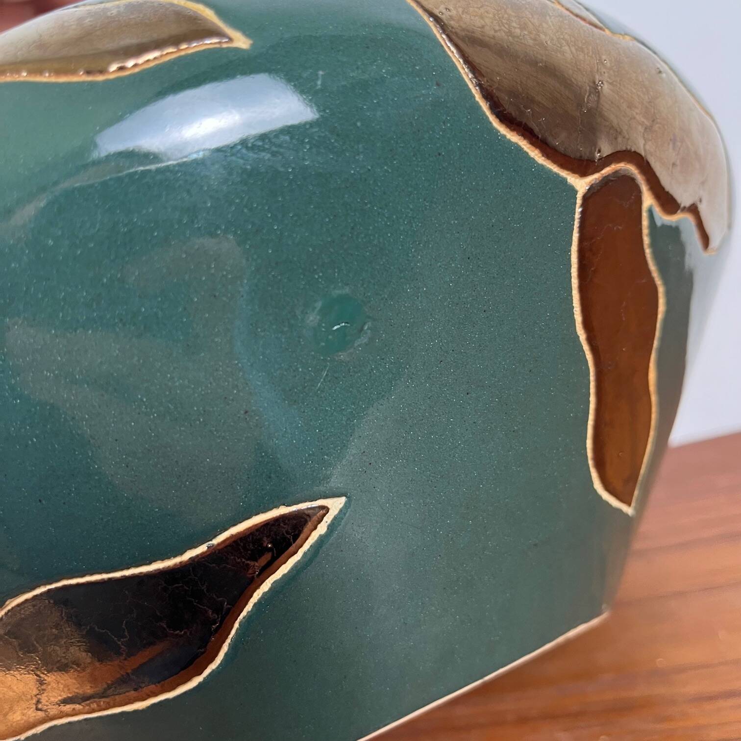 Vintage green & gold glazed ceramic vase