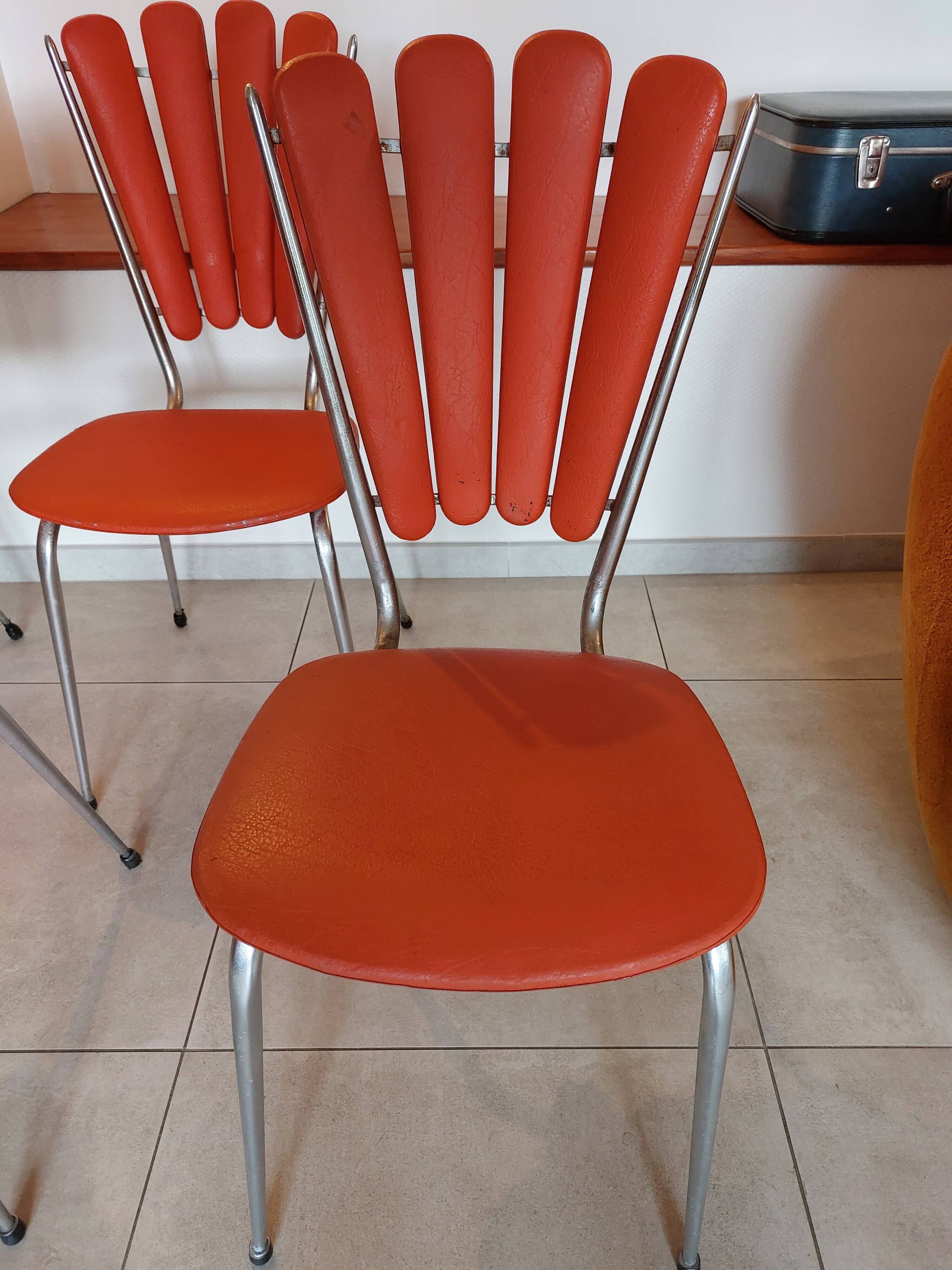 4 orange petal chairs, vintage