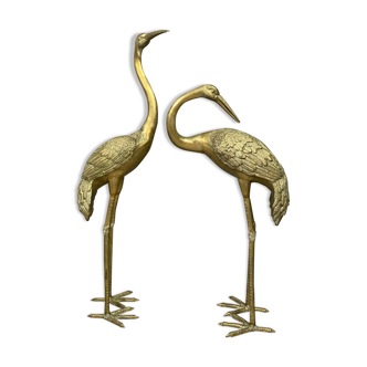 Pair of high-quality golden bronze herons statues