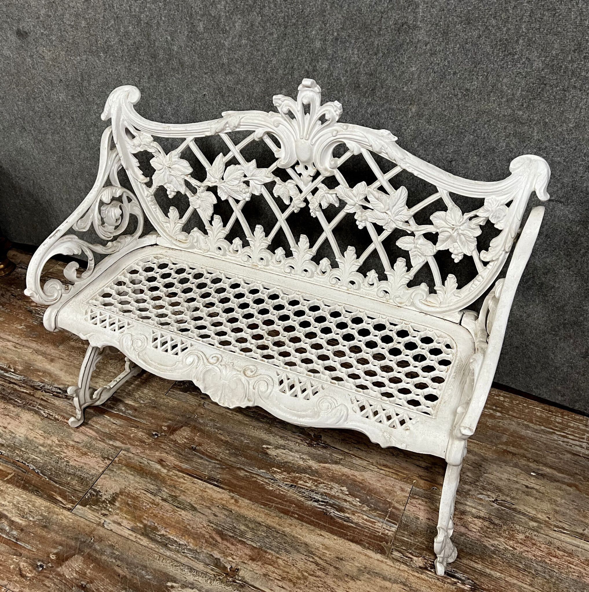 Garden bench Louis XV Baroque style in lacquered cast iron circa 1950