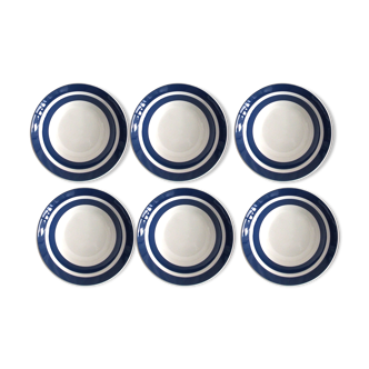 Series of 6 tablespoons in blue striped earthenware
