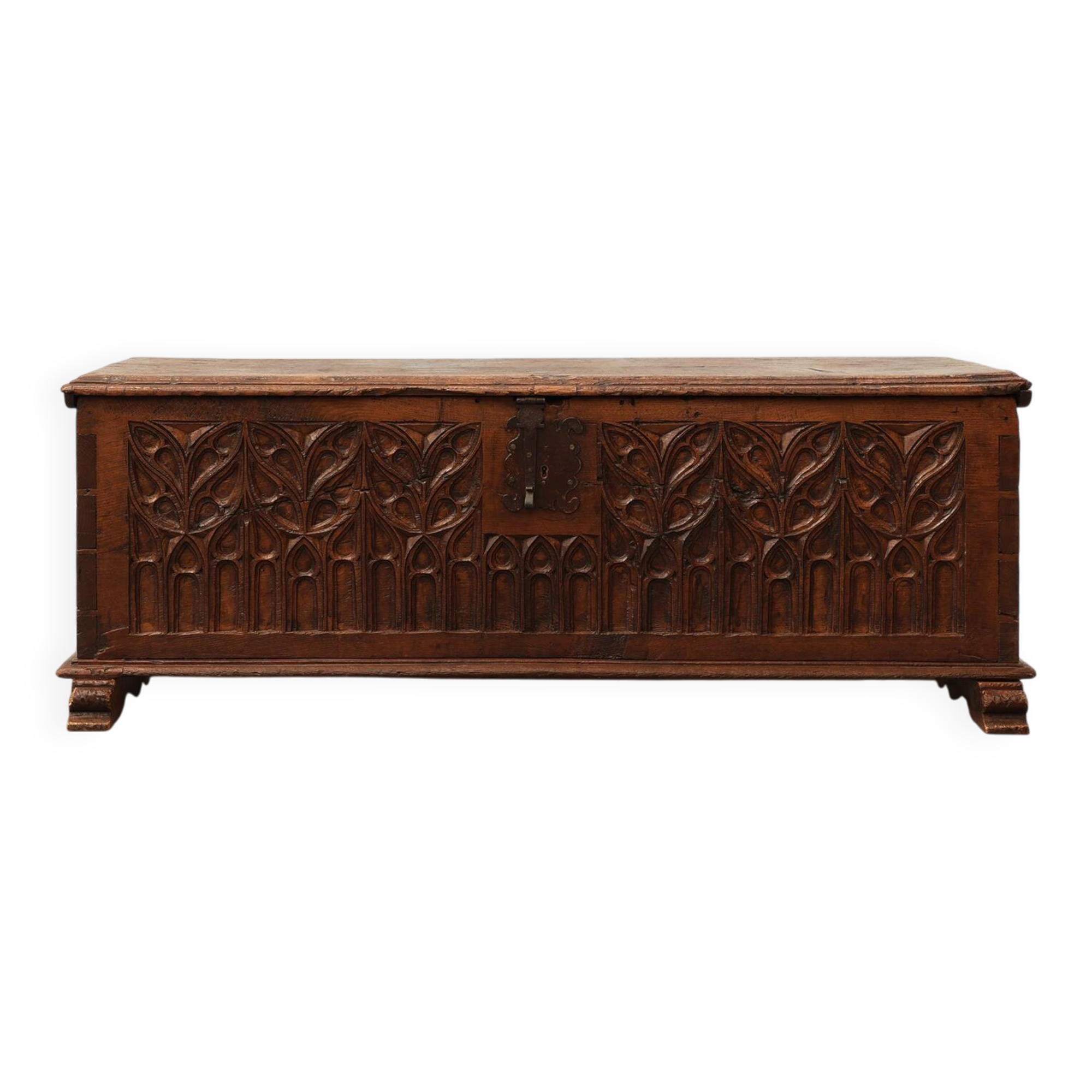 Rare Large Gothic 16th century carved solid oak chest, France