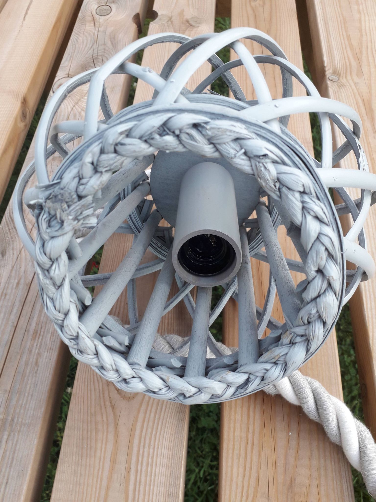 Suspension corde + boule osier