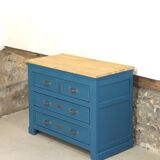 Commode ancienne bleue et dessus chêne