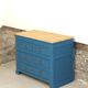 Commode ancienne bleue et dessus chêne