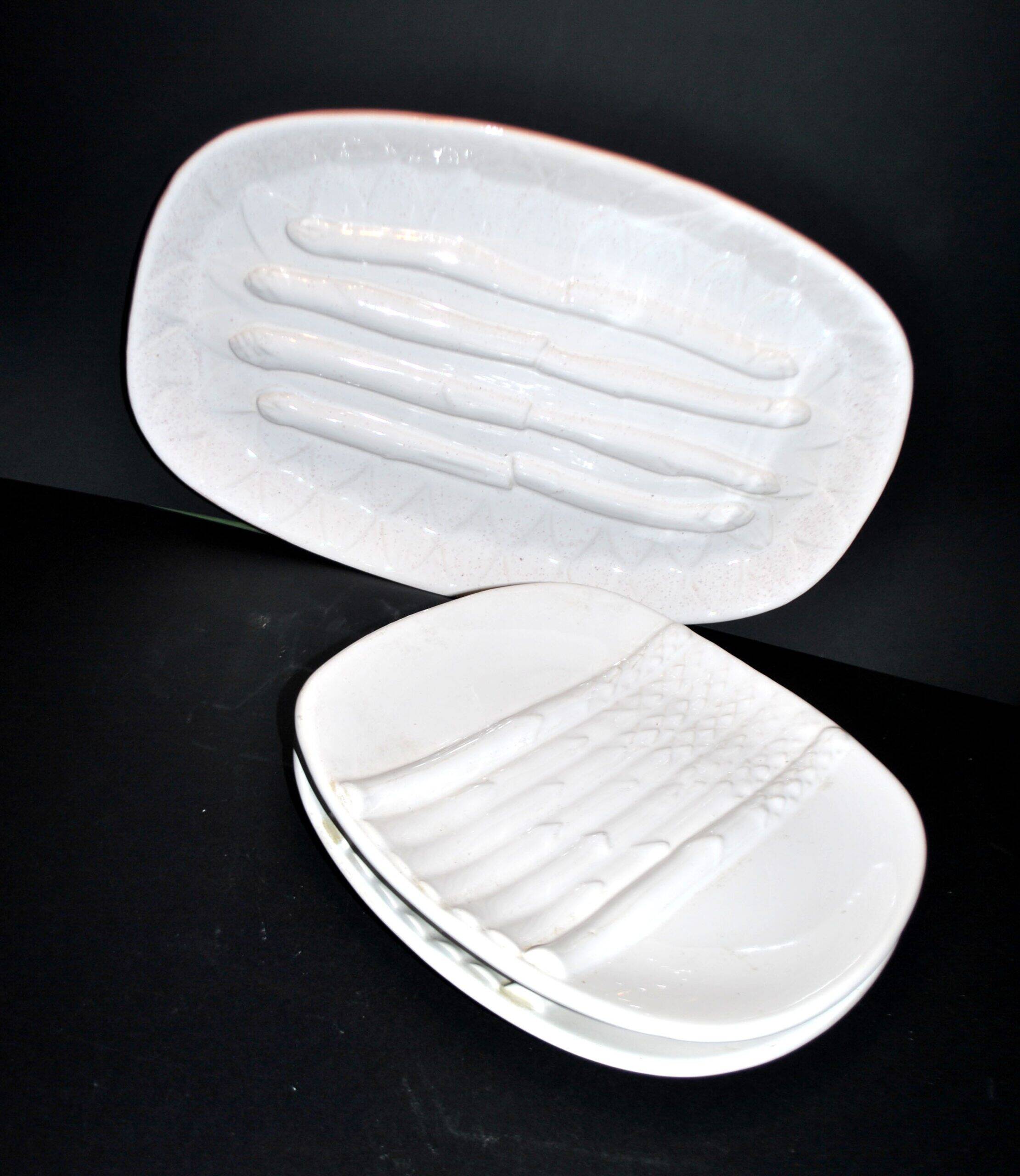Asparagus set: 2 plates + asparagus dish in antique earthenware