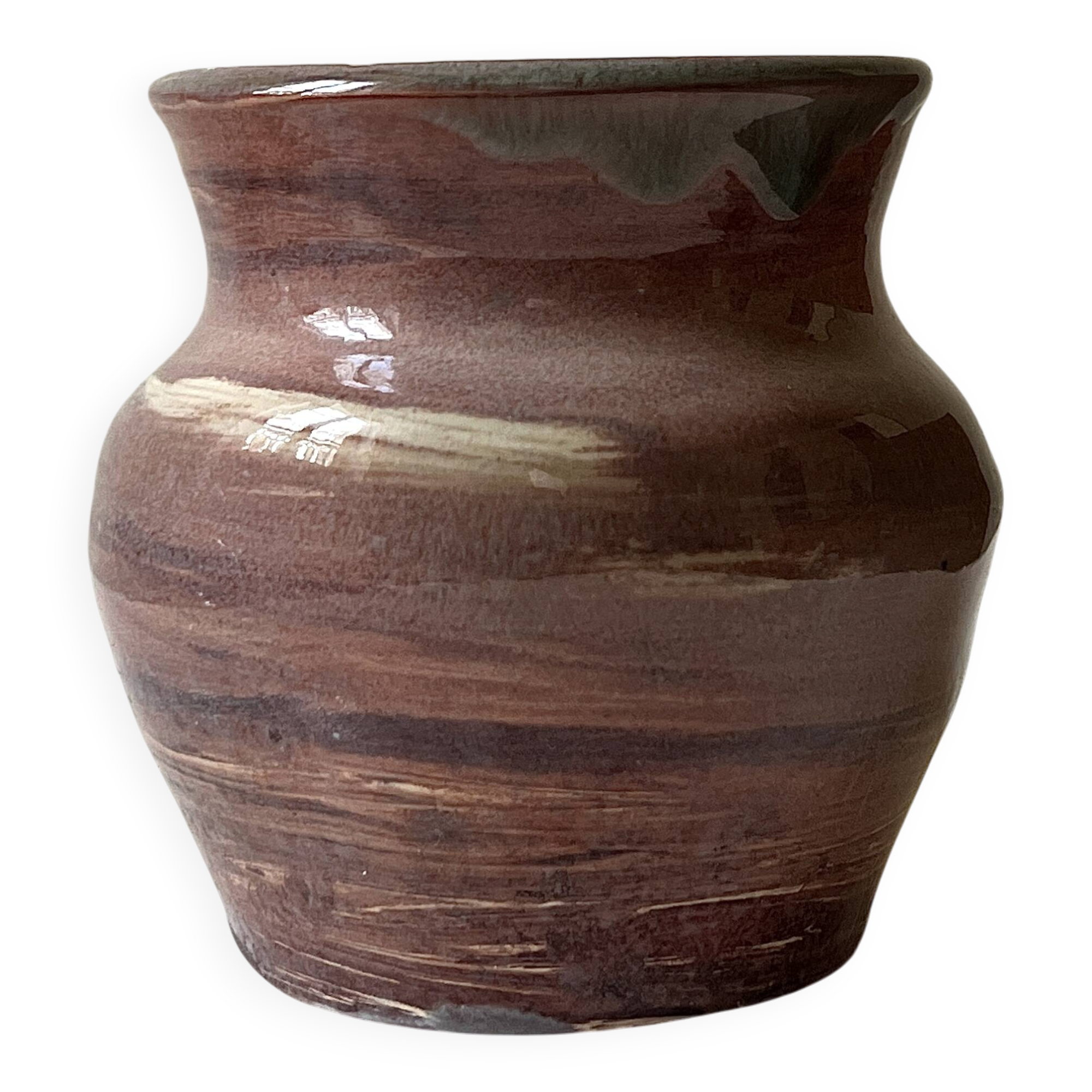 Handmade ceramic vase in powder pink glaze, signed underneath the base 1988.