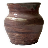 Vase fait main en céramique émaillée rose poudré et signé sous la base 1988