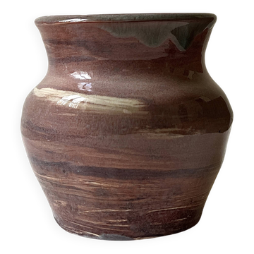 Handmade ceramic vase in powder pink glaze, signed underneath the base 1988.
