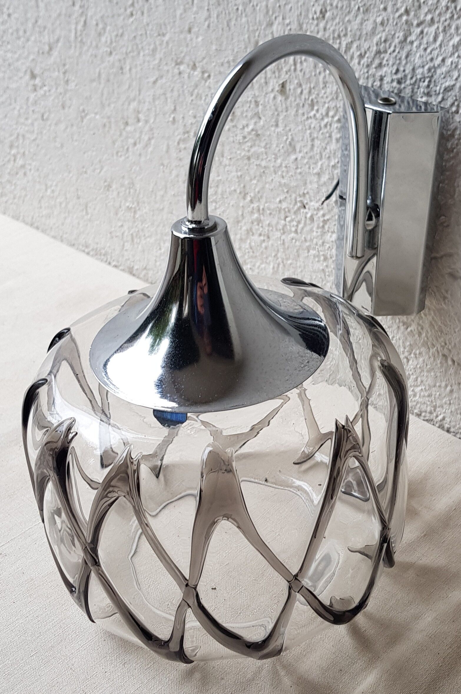 70's glass and chrome metal sconce