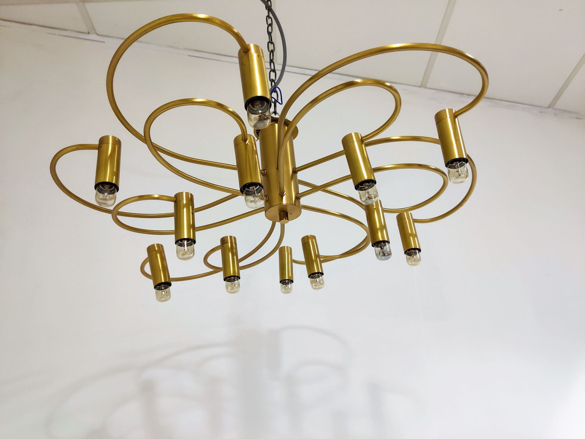 Vintage brass flush mount chandelier, 1970s