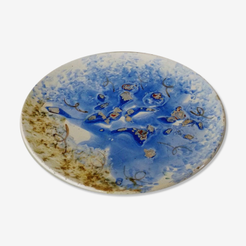 Ceramic plate / dish blue enamelled decoration, circa 1970