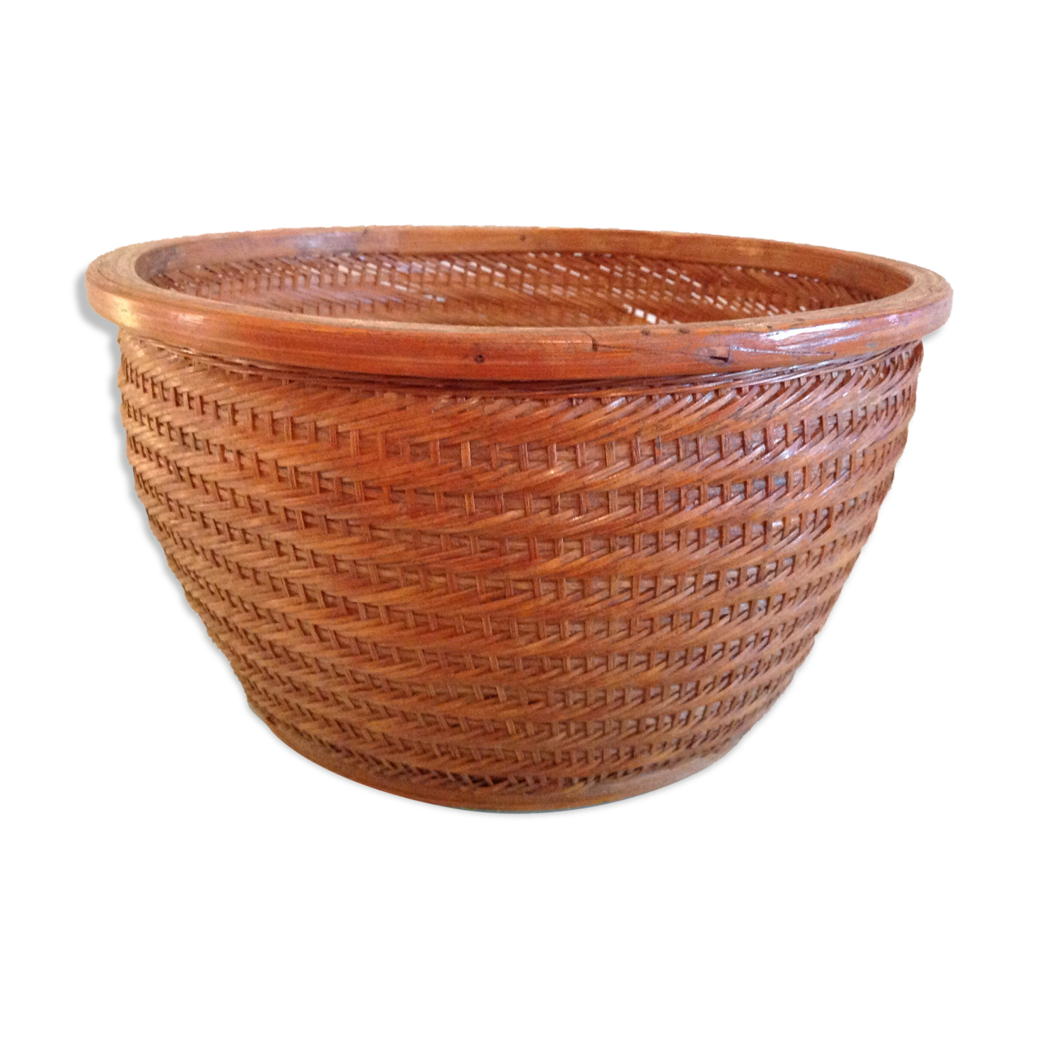 Braided wicker pot cover, vintage 60s/70s
