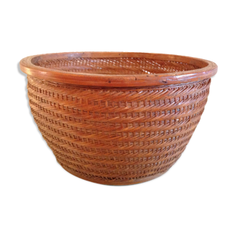 Braided wicker pot cover, vintage 60s/70s