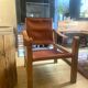 Safari armchair in wood and leather - 1950s style