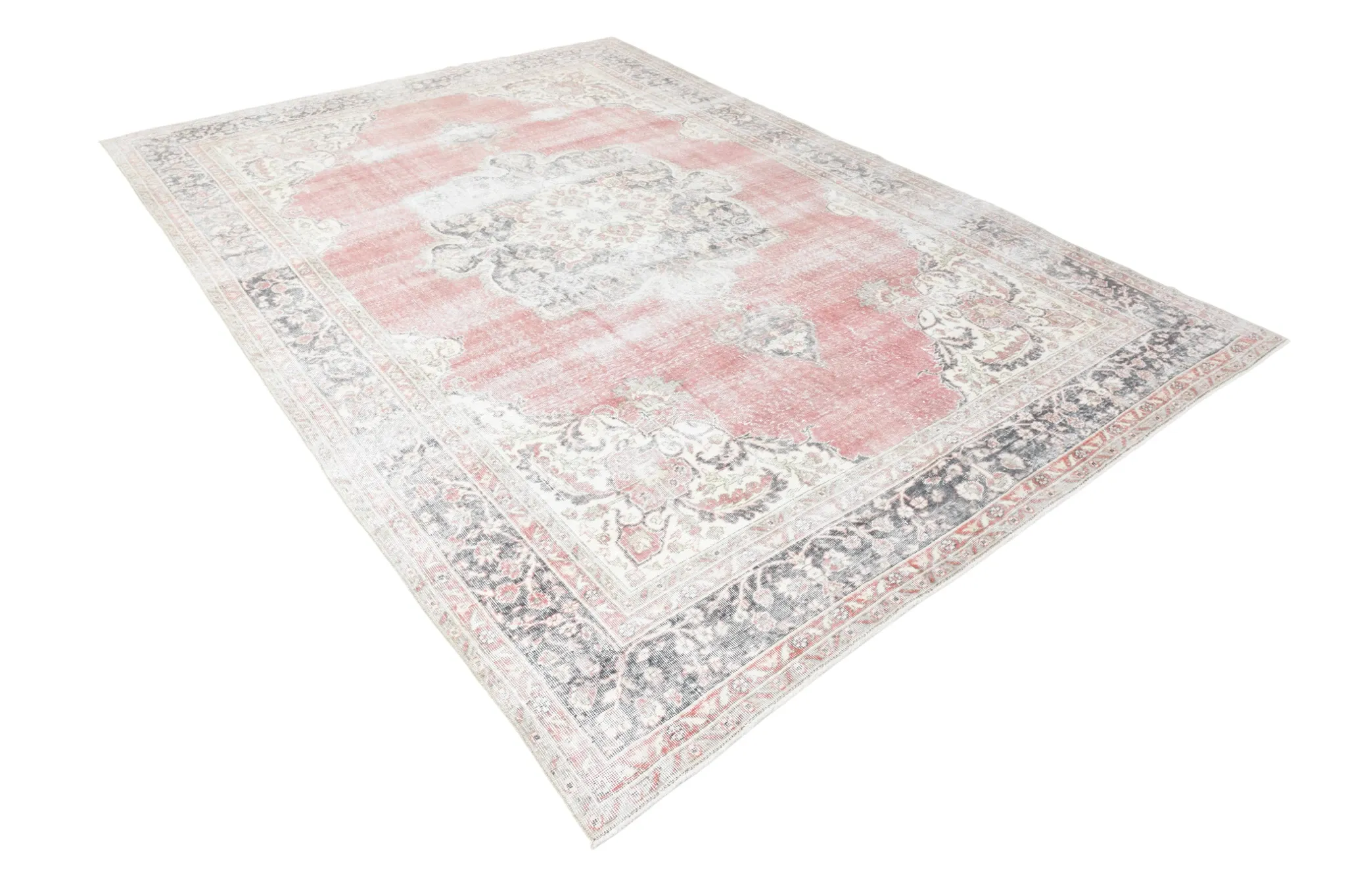 8x12 Large Vintage Pale Red & Blue Persian Rug, Oriental Rustic Carpet