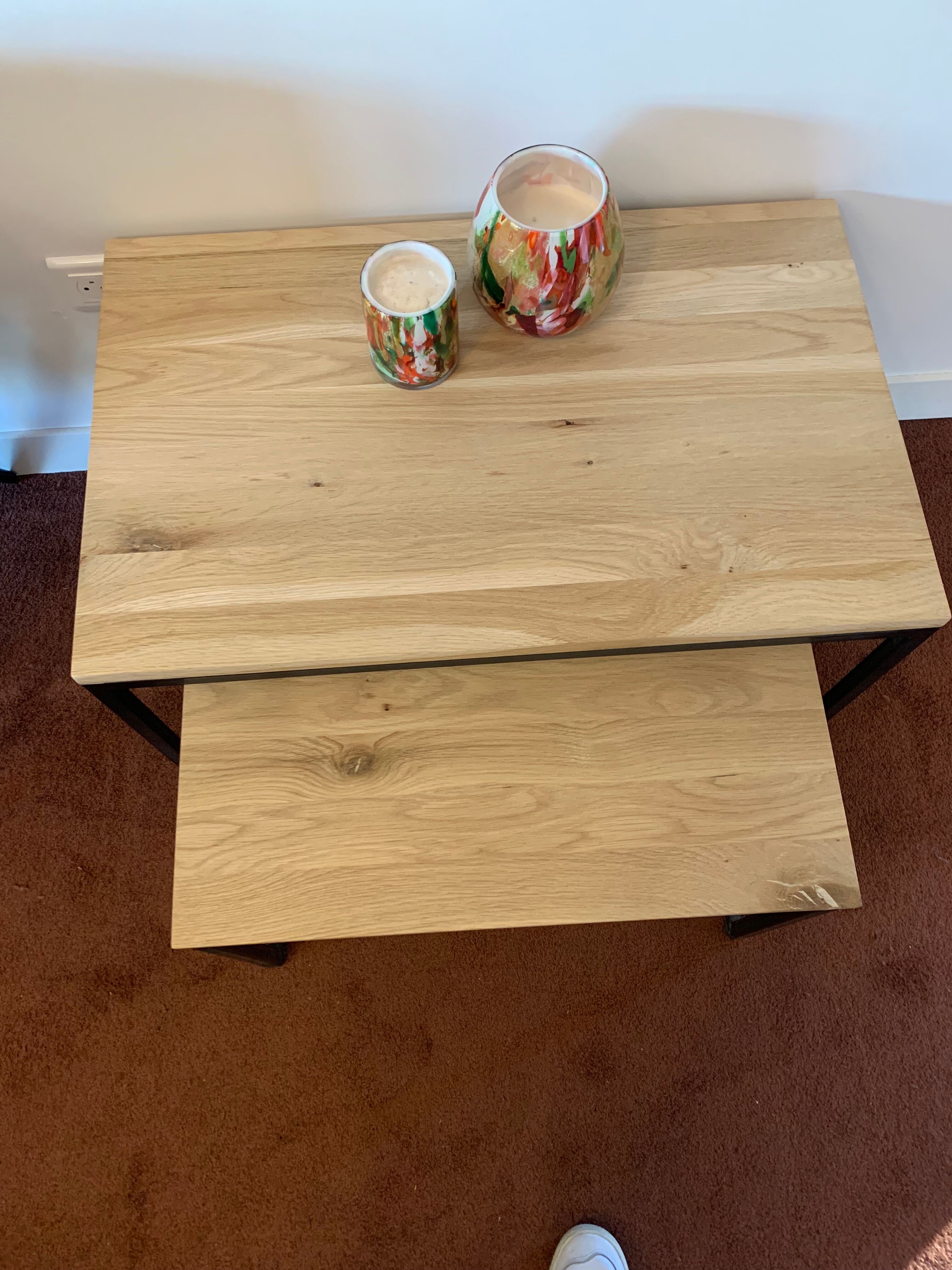 Trundle coffee table in solid oak and metal