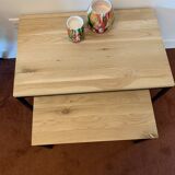 Trundle coffee table in solid oak and metal