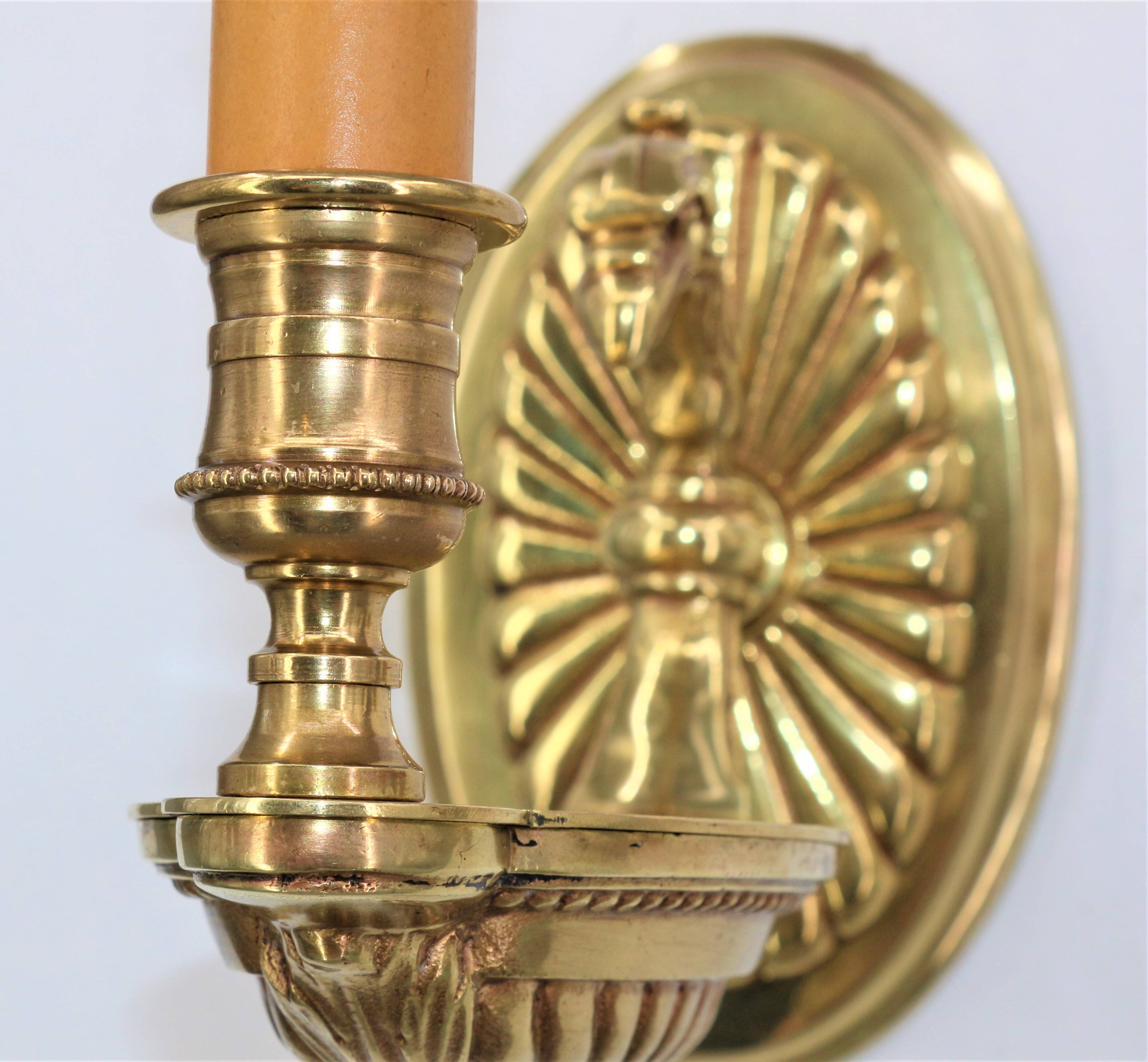 Pair of Gilt Bronze Wall Lamps, Directoire Style, Lucien Gau