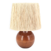 Italian wooden ball lamp, raffia lampshade, 1970s