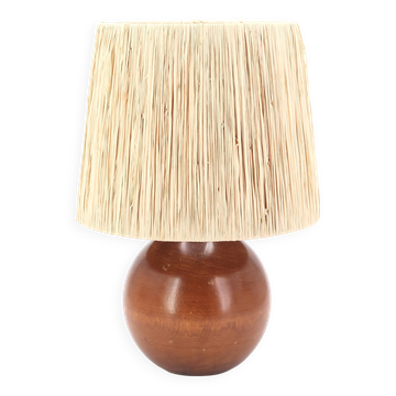 Italian wooden ball lamp, raffia shade, 1970s.