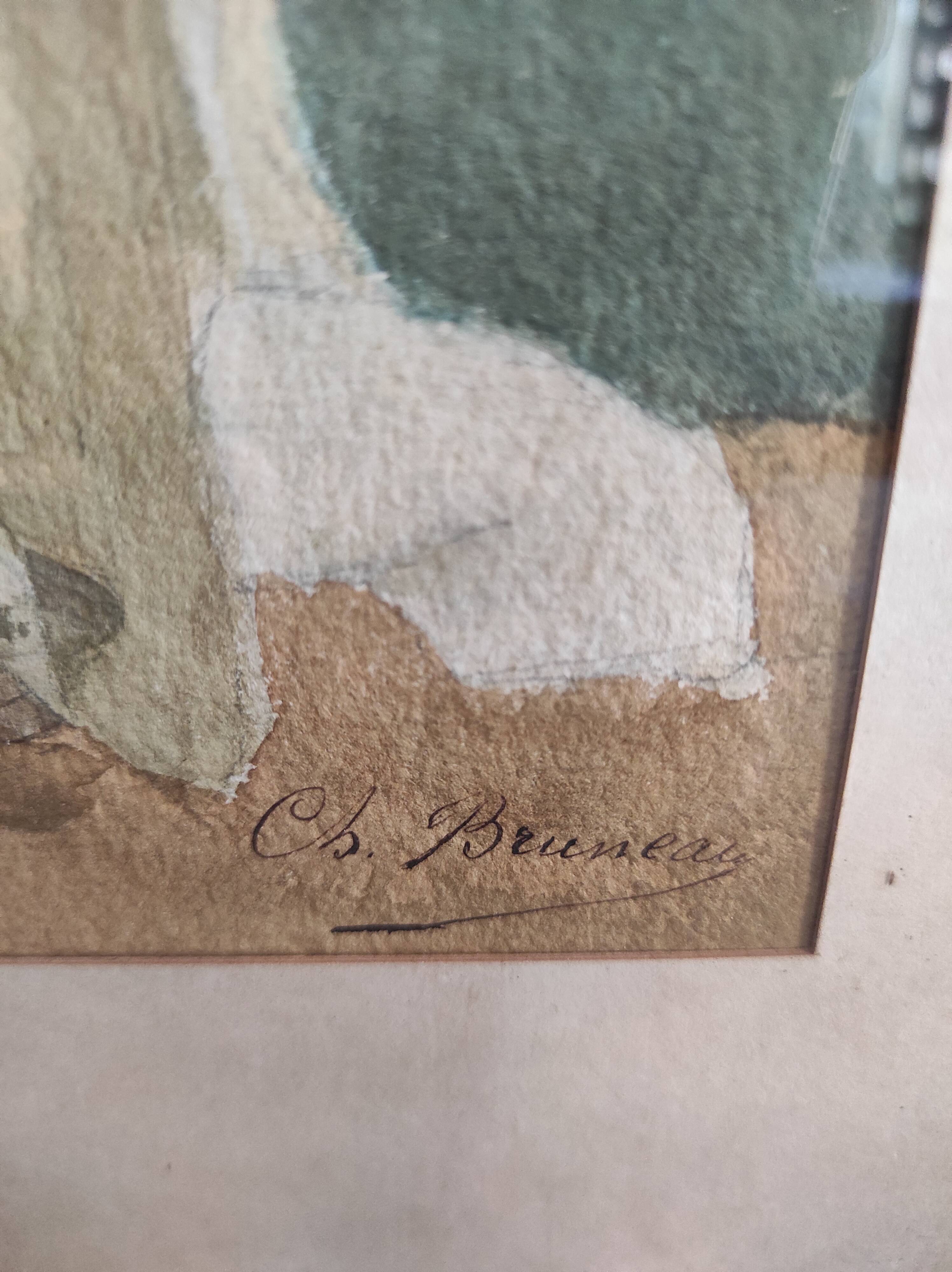 Aquarelle ancienne française, Charles Bruneau (?-1891)