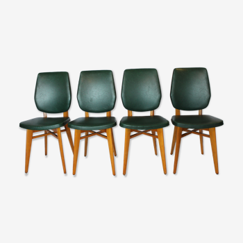 Lot de 4 chaises vintage bois et skaï vert