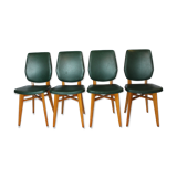 Set of 4 vintage chairs wood and skai green