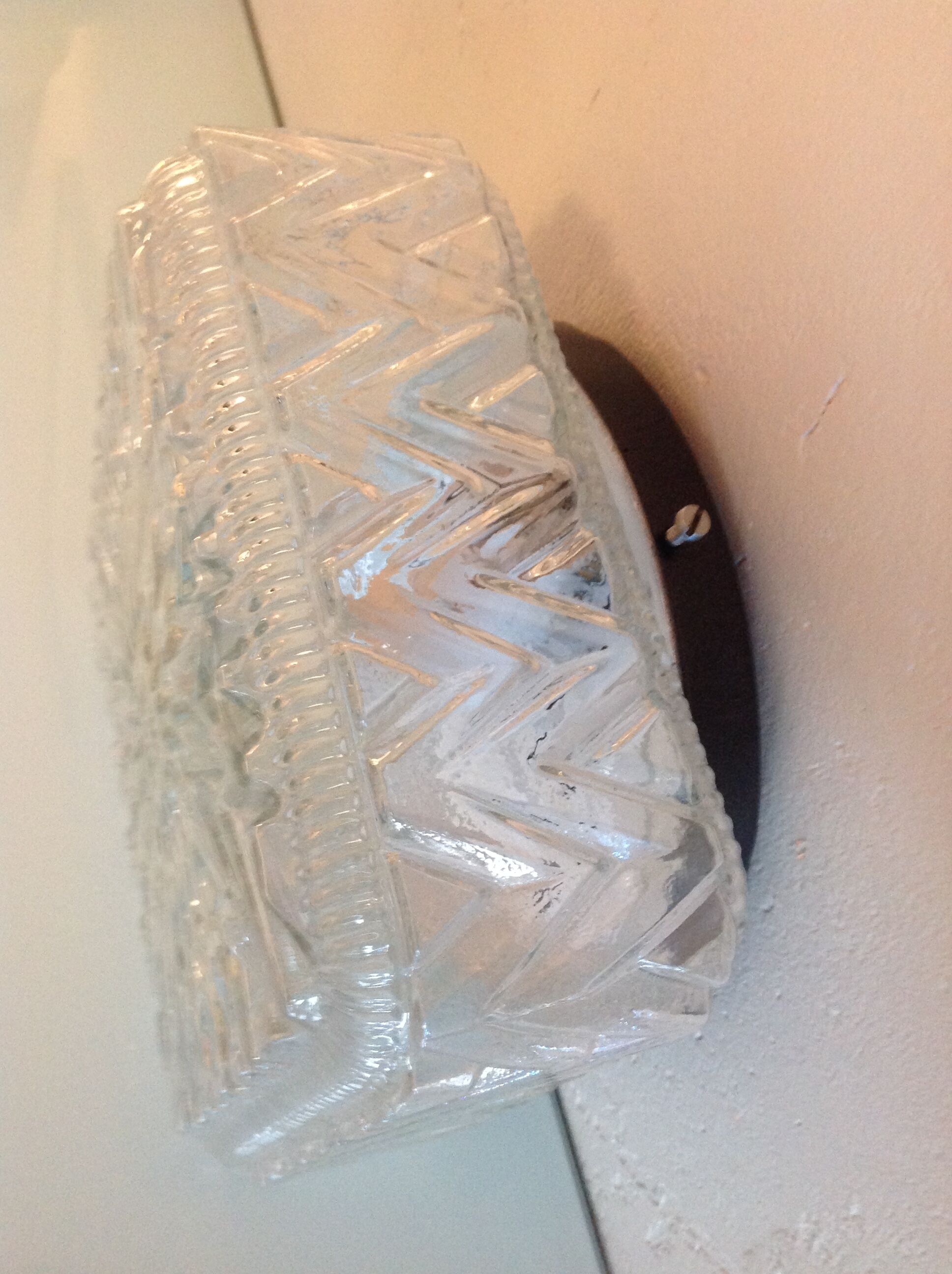 Square ceiling lamp in structured glass vintage 60s-70s