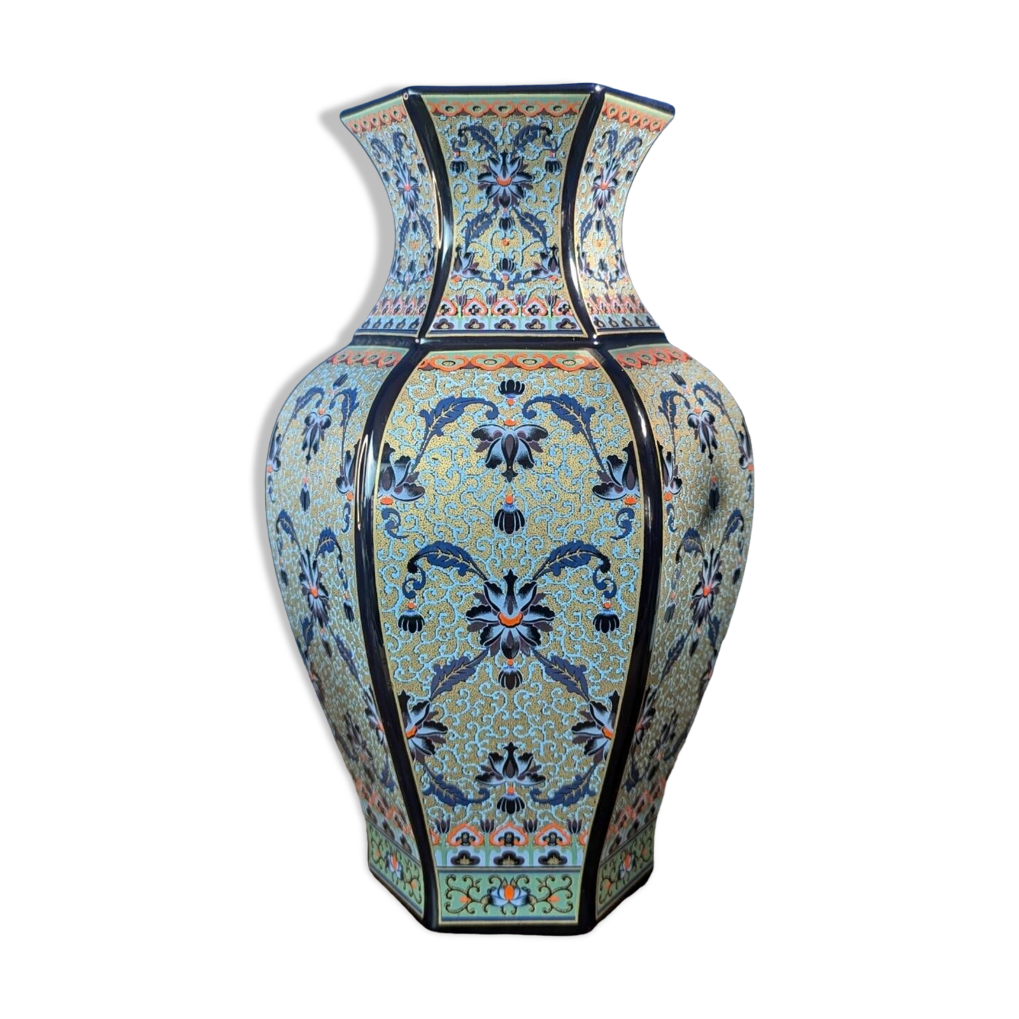Baluster vase in polychrome ceramic with floral pattern asian style 31cm