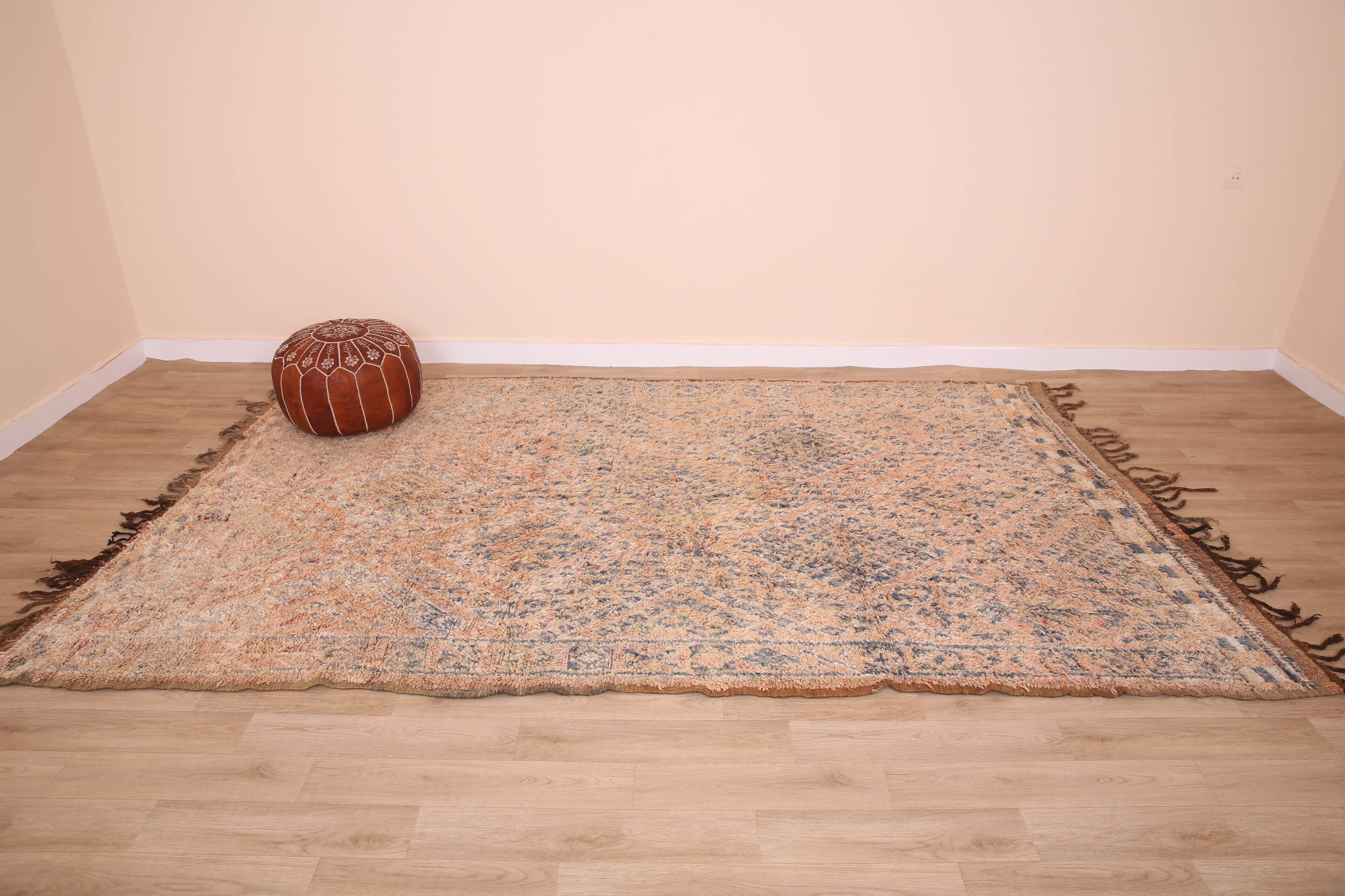 Peach Vintage Moroccan Wool Rug 188 x 317 cm , Berber Rug Handmade, Unique