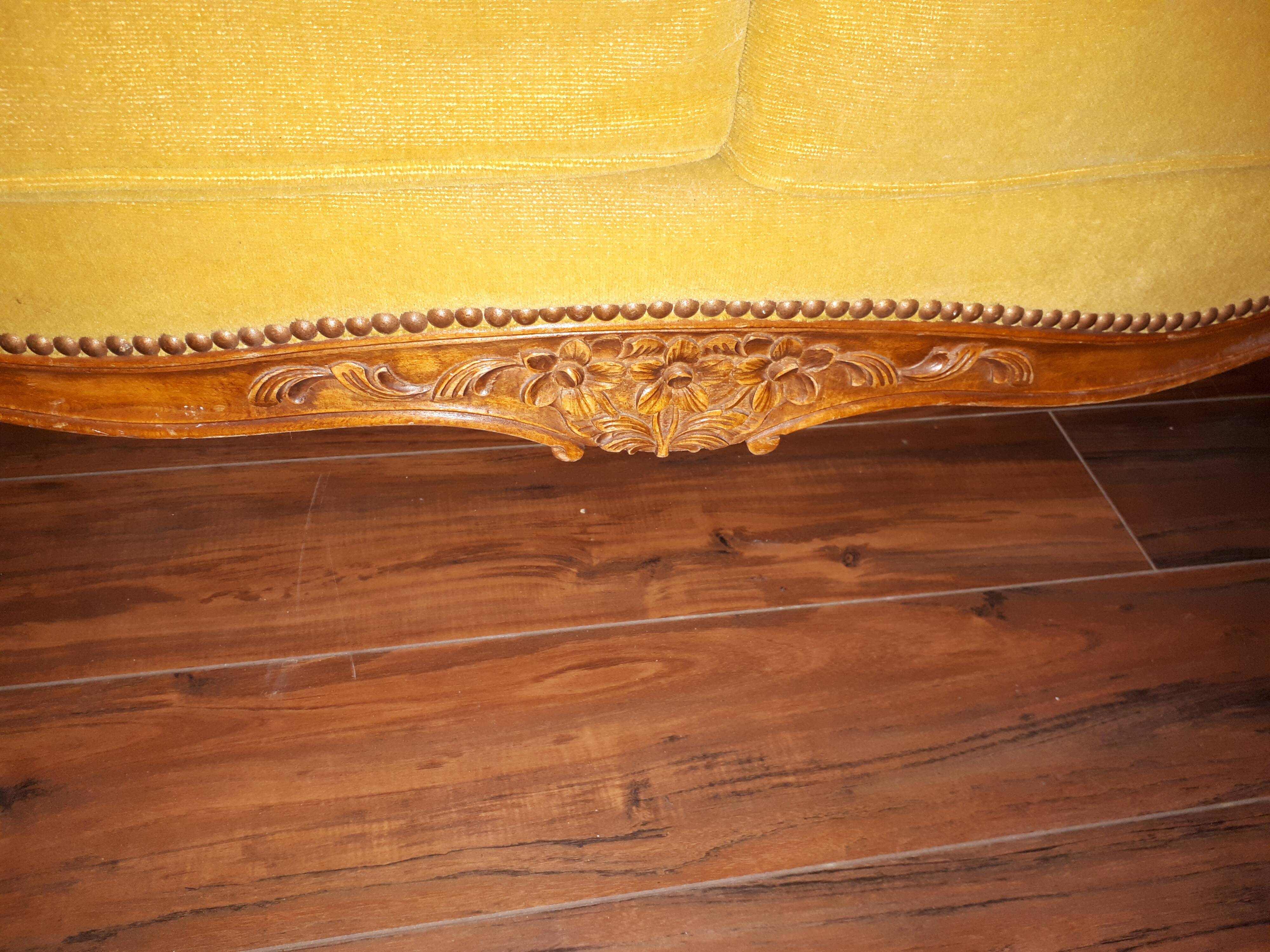 Yellow Louis XV-style bench sofa, 2 seats