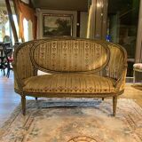Canapé corbeille de style Louis XVI, bois laqué gris/vert vers 1900