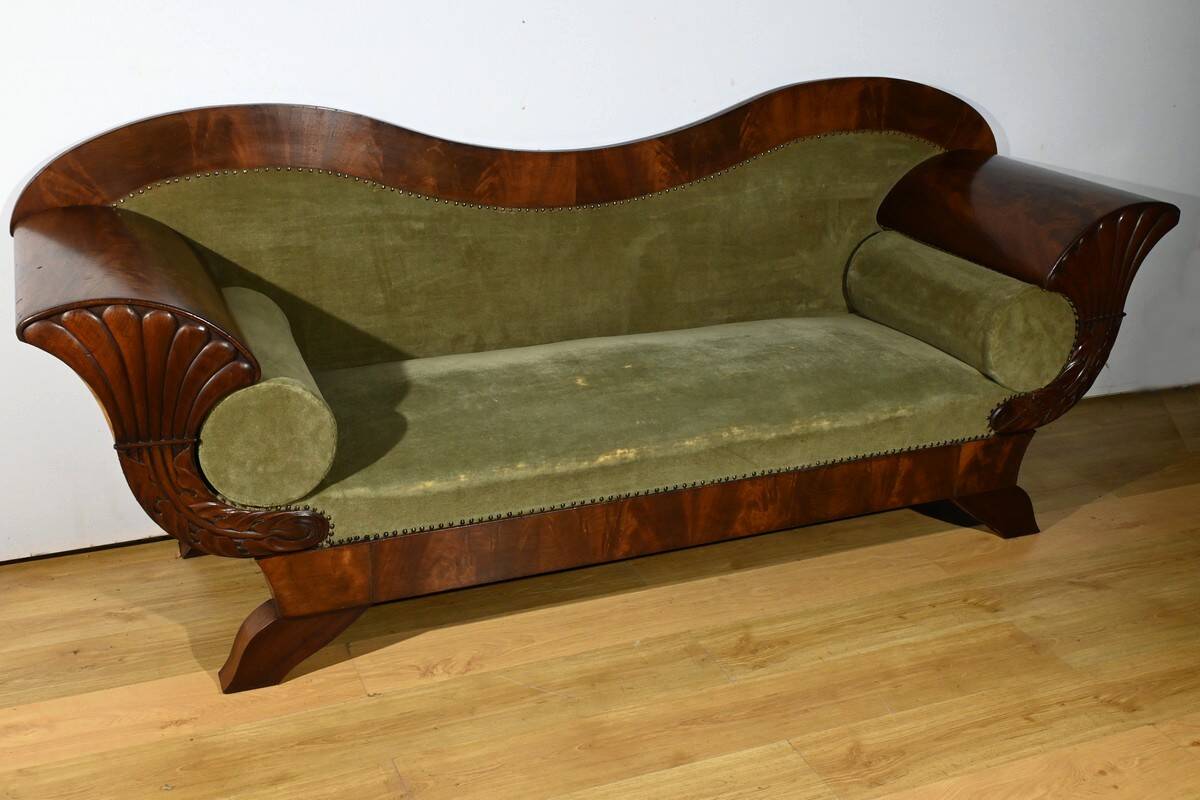 Mahogany Burl Sofa, Biedermeier Style – Late 19th Century