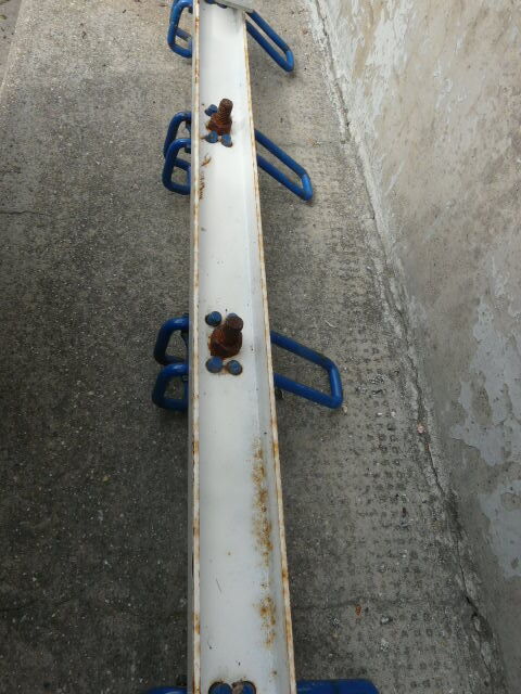 School wall coat rack - white and blue lacquered metal cloakroom 9 hooks